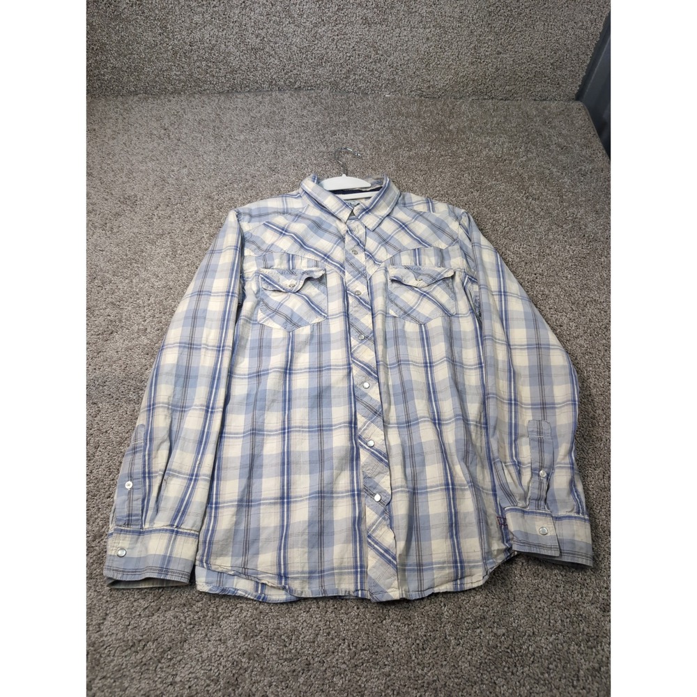 Levi Strauss Men's Plaid Long Sleeve Snap Button Western Shirt Medium